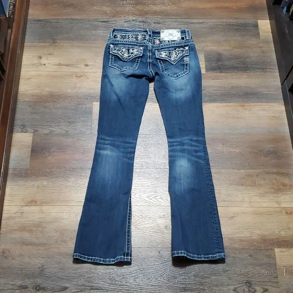 Miss Me Mid Rise Boot Cut Distressed Pocket Flap Embellished Jeans - Picture 10 of 10